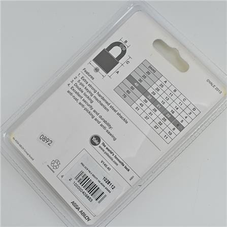YALE 40MM BRASS PADLOCK V140.40