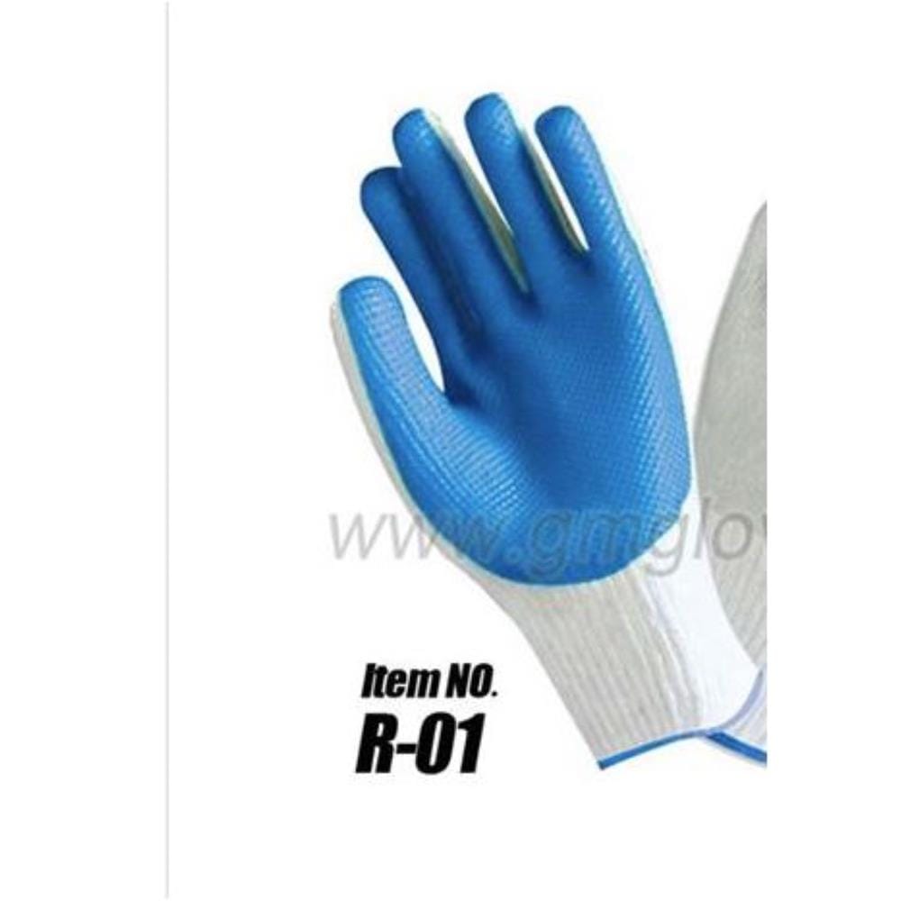 10" COTTON GLOVES WITH LATEX ON PALM SIDE.