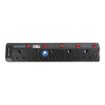 ZEATAR TRAILING SOCKET NEON & SURG 5 GANGS 3 PINS ZS515N 2 METERS BLACK