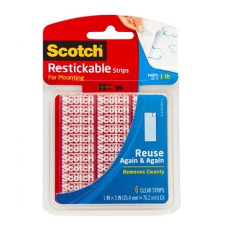 SCOTCH RE-USABLE TABS 1X3IN 6 STRIPS