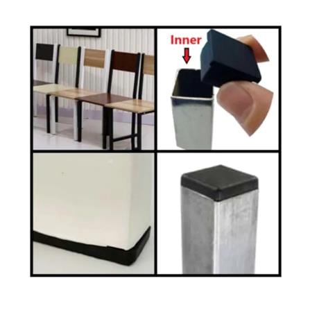 AVIO SQUARE INNER FURNITURE LEG RUBBER TOE CAPS 2" BLACK 4PCS EACH