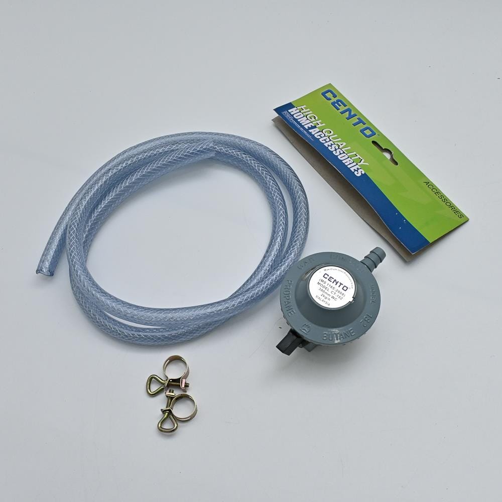 CENTO LPG REGULATOR SET WITH 2 CLIP 1.2M WHITE HOSE