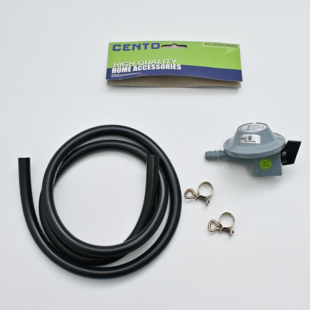CENTO LPG REGULATOR SET WITH 2 CLIP 1.2M BLACK HOSE