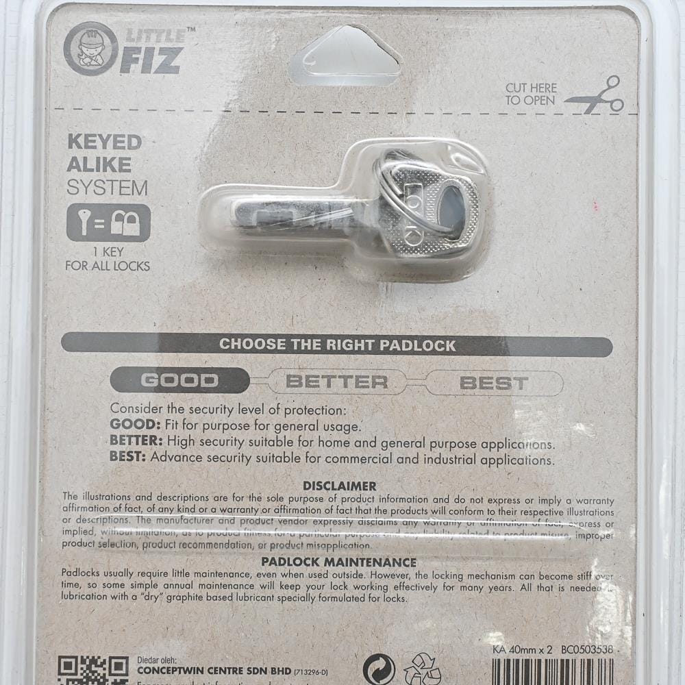 LITTLE FIZ CHROME KEYED ALIKE 40MM 2 EACH