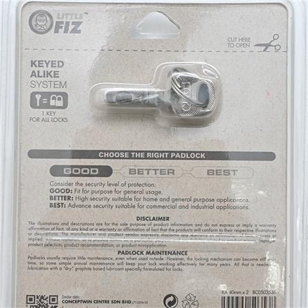 LITTLE FIZ CHROME KEYED ALIKE 40MM 2 EACH