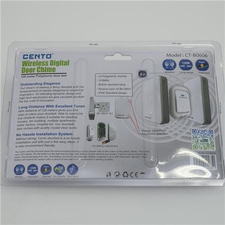 CENTO CHIME WIRELESS DOORBELL DUAL RECEIVER CT-B0606