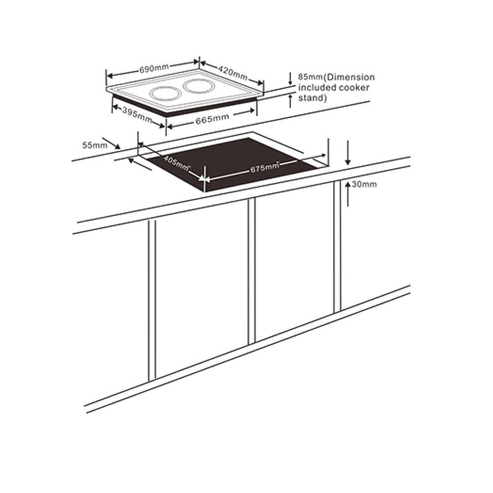 FABER CERAMIC + INDUCTION HOB FIC 3100 1800WATT+1300WATT 69CM