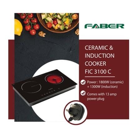 FABER CERAMIC + INDUCTION HOB FIC 3100 1800WATT+1300WATT 69CM