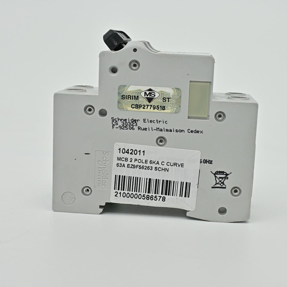 SCHNEIDER MINIATURE CIRCUIT BREAKER 2 POLE 63A C CURVE EZ9F56263
