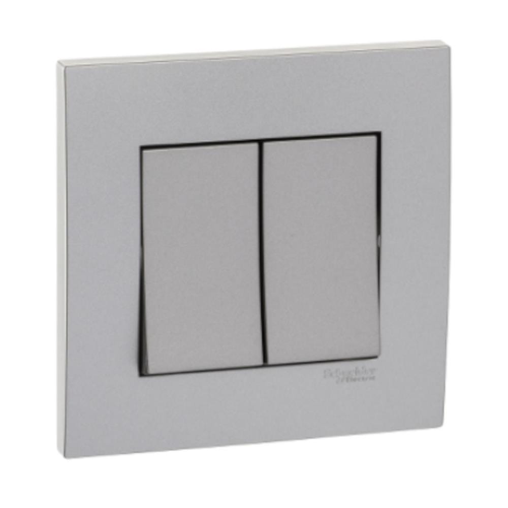 SCHNEIDER VIVACE 16AX 250V 2 GANG 1 WAY SWITCH ALUMINIUM SILVER