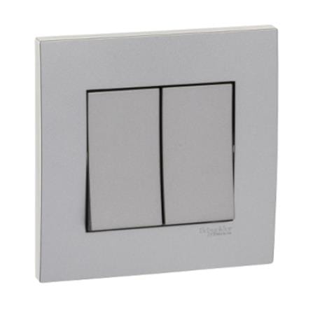 SCHNEIDER VIVACE 16AX 250V 2 GANG 1 WAY SWITCH ALUMINIUM SILVER