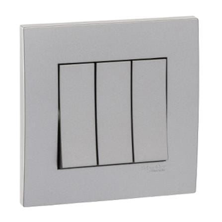 SCHNEIDER VIVACE 16AX 250V 3 GANG 1 WAY SWITCH ALUMINIUM SILVER  KB33_1_G11