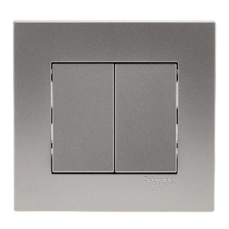 SCHNEIDER VIVACE 16AX 250V 2 GANG 2 WAY SWITCH ALUMINIUM SILVER KB32_G11