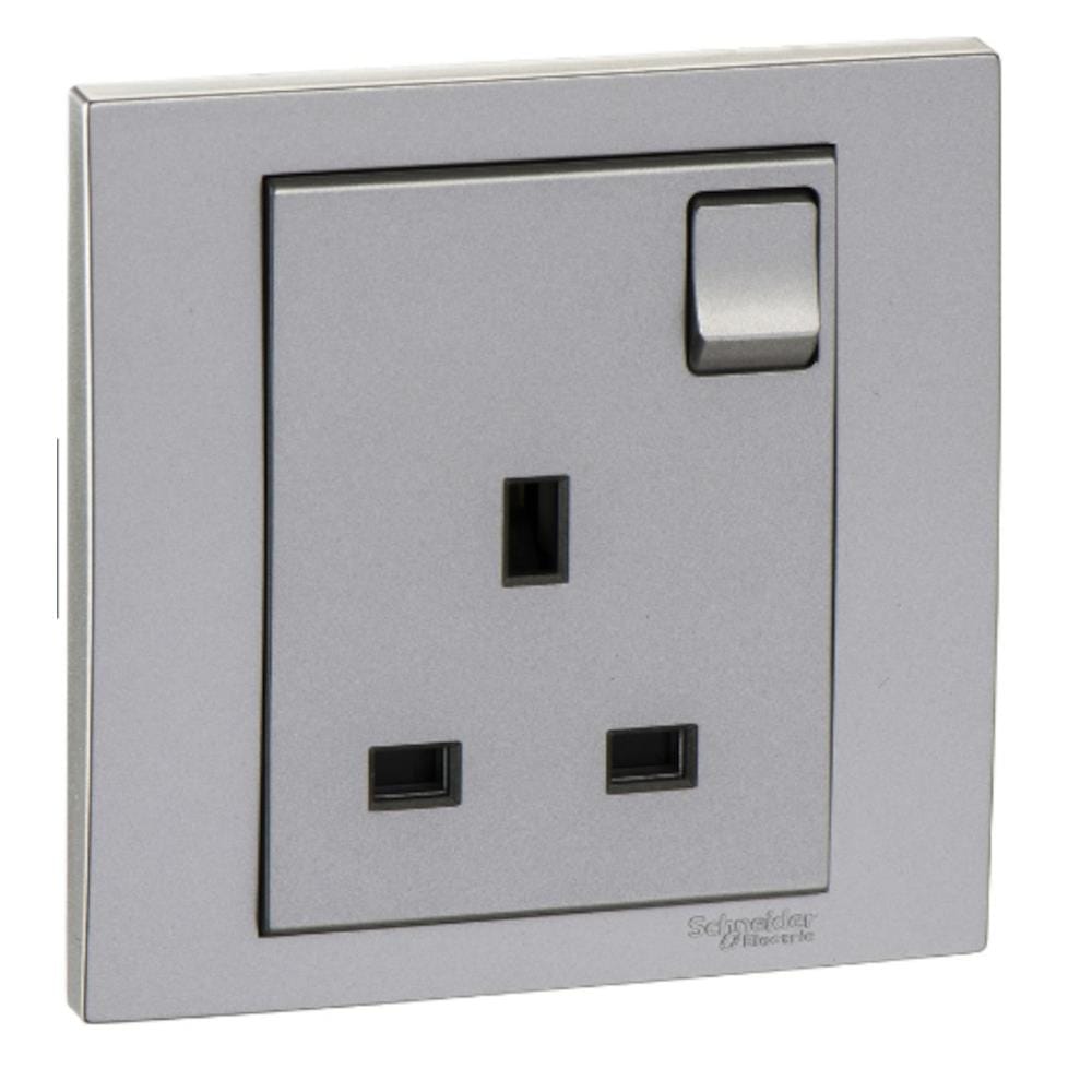 SCHNEIDER VIVACE 13A 250V 1GANG SWITCHED SOCKET (SINGLE SOCKETS)  KB15_G11 ALUMINIUM SILVER