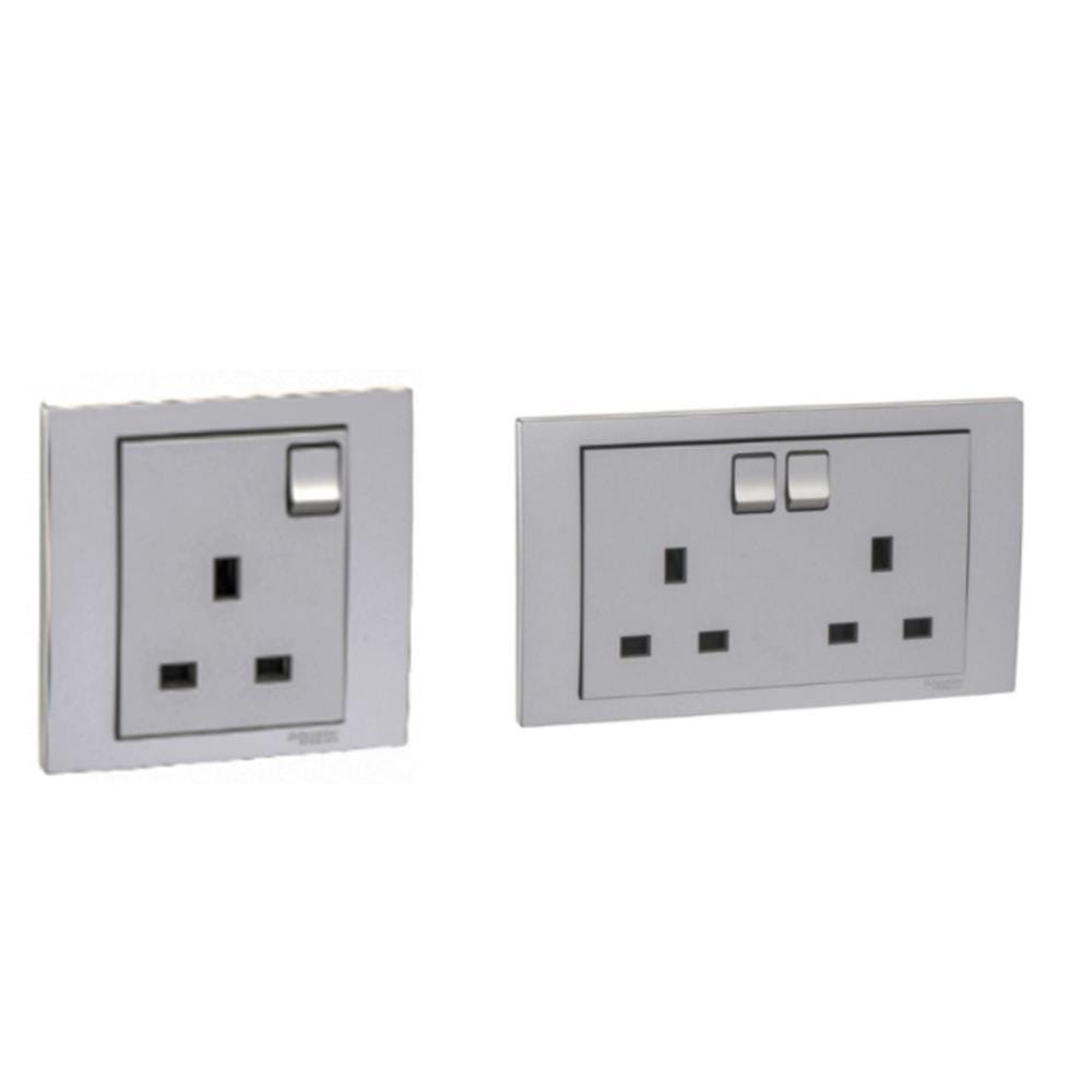 SCHNEIDER VIVACE 13A 250V 1GANG SWITCHED SOCKET (SINGLE SOCKETS)  KB15_G11 ALUMINIUM SILVER