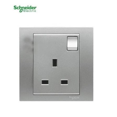 SCHNEIDER VIVACE 13A 250V 1GANG SWITCHED SOCKET (SINGLE SOCKETS)  KB15_G11 ALUMINIUM SILVER