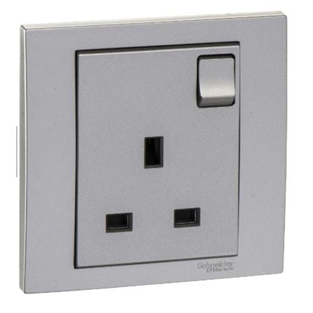 SCHNEIDER VIVACE 13A 250V 1GANG SWITCHED SOCKET (SINGLE SOCKETS)  KB15_G11 ALUMINIUM SILVER