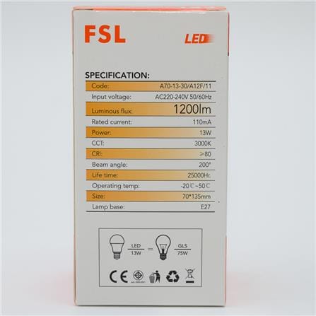 LED BULB 13W E27 WW GLS13W_E27WW FSL