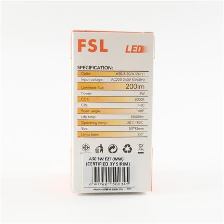 LED BULB 3W E27 WW GLS3W_E27WW FSL