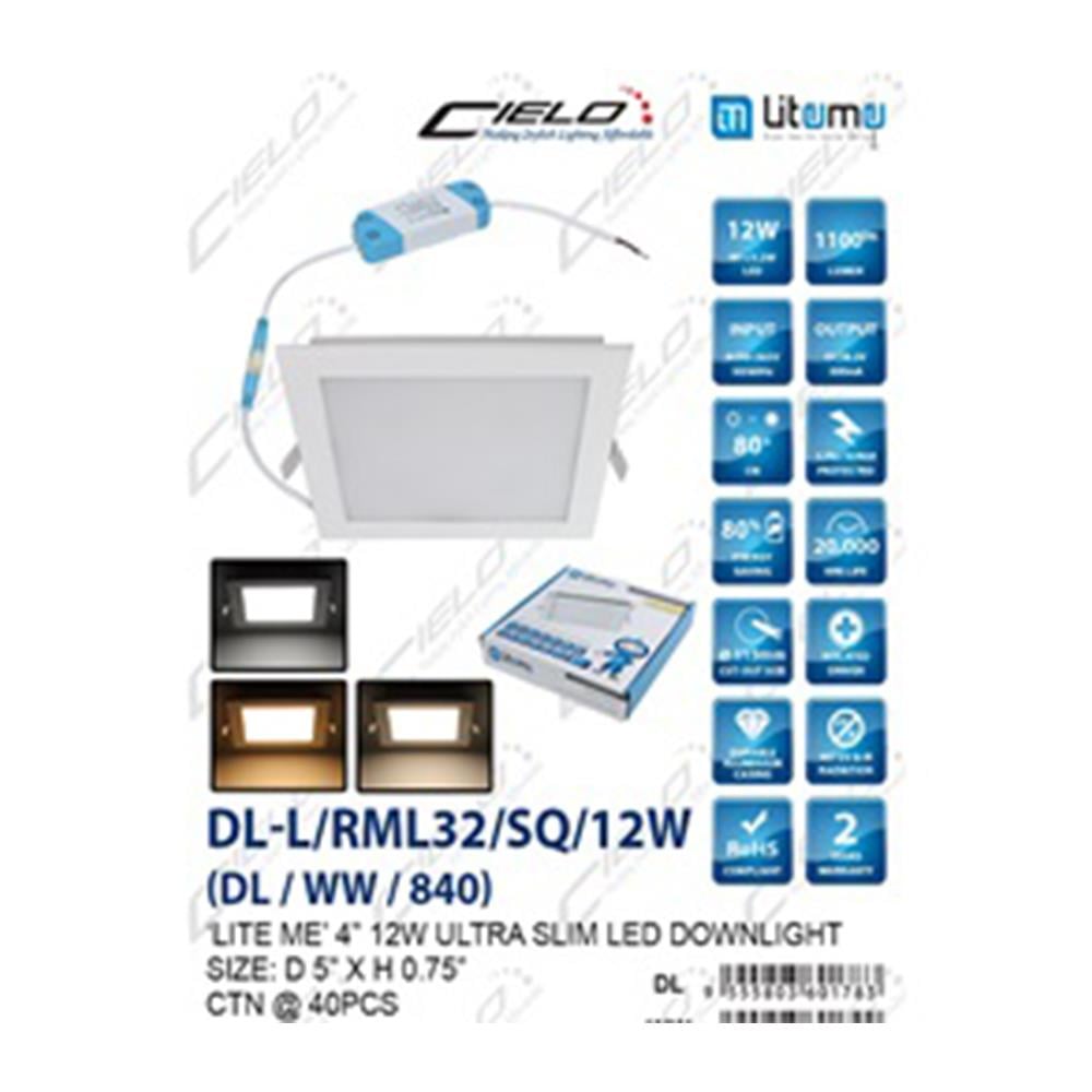 LIGHTME LED DOWNLIGHT SQUARE DL-LED/RML32/12W/WW/DL/CW WHITE