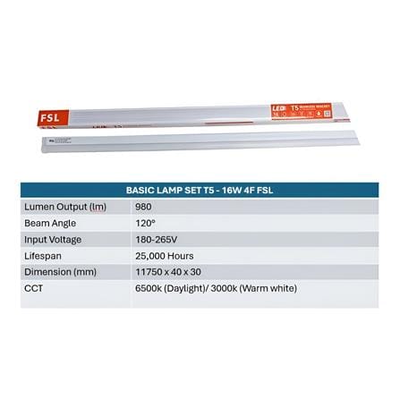 BASIC LAMP SET T5 16W/6500K LED FSL