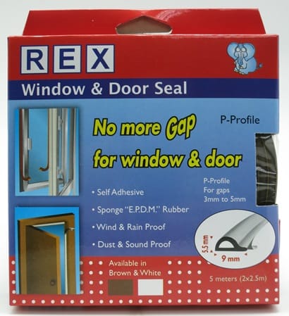 REX D-PROFILE DOOR GAP SEAL 5 METER WHITE
