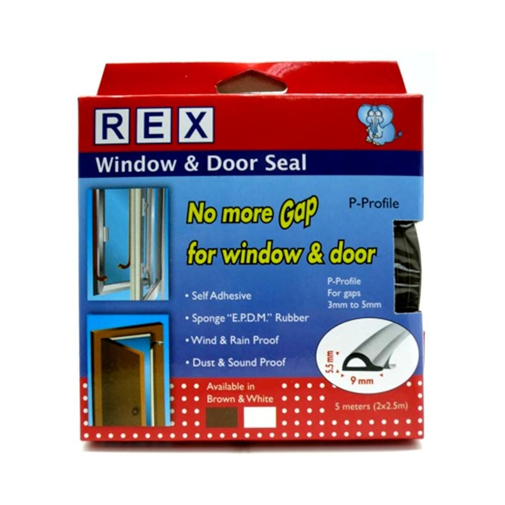 REX P-PROFILE DOOR GAP SEAL 5 METER BROWN