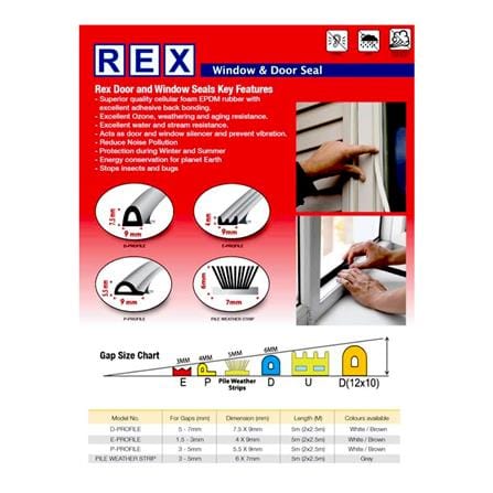 REX P-PROFILE DOOR GAP SEAL 5 METER BROWN