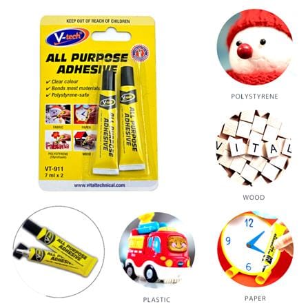 V-TECH ALL PURPOSE ADHESIVE CLEAR 7ML X 2 EACH