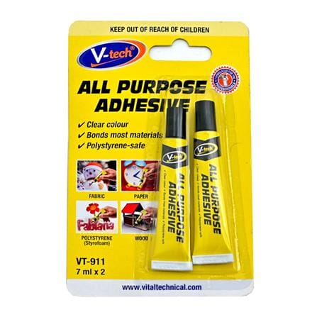 V-TECH ALL PURPOSE ADHESIVE CLEAR 7ML X 2 EACH