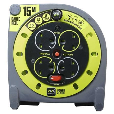 MASTERPLUG CABLE REEL HEAVY DUTY 4W15 15134SL W20XD17.2XH22 CM GREEN