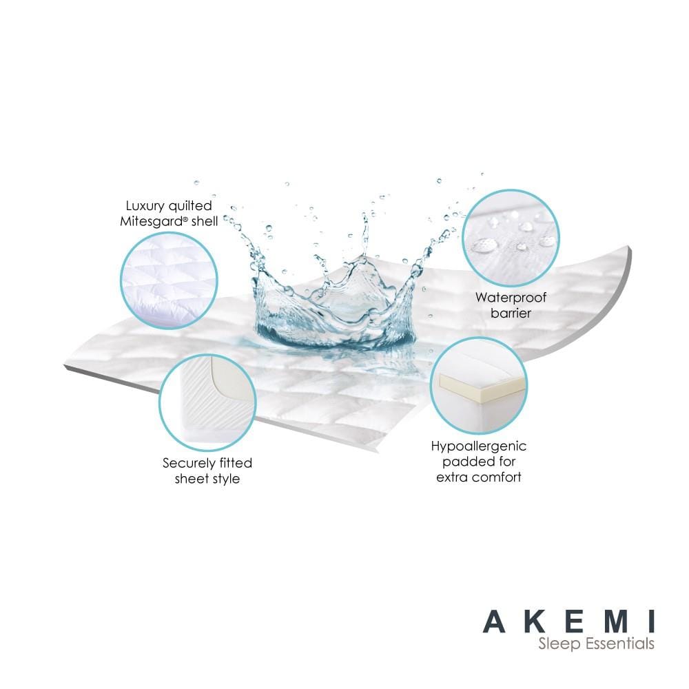 AKEMI WATERPROOF MATTRESS PROTECTOR SLEEP ESSENTIAL QUEEN WHITE
