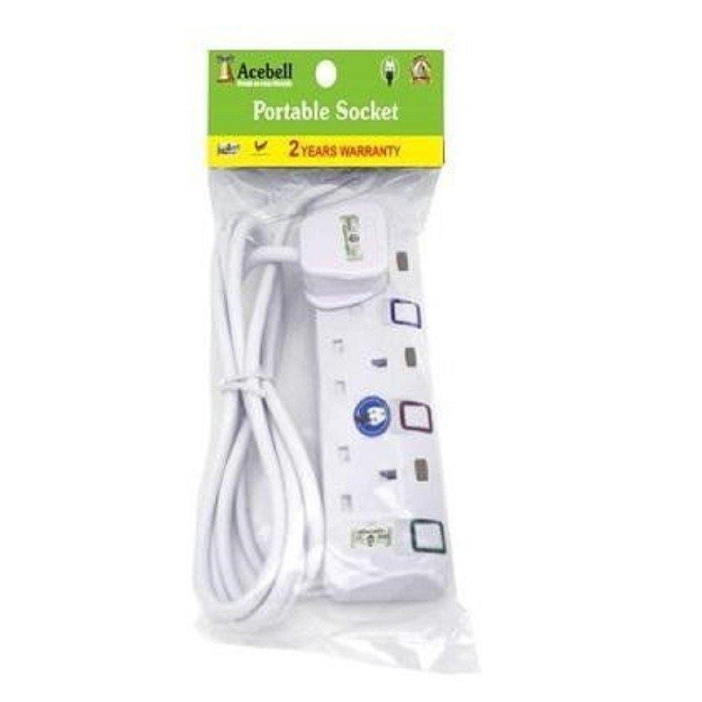 ACEBELL TRAILING SOCKET 3 GANG 2 METERS WHITE