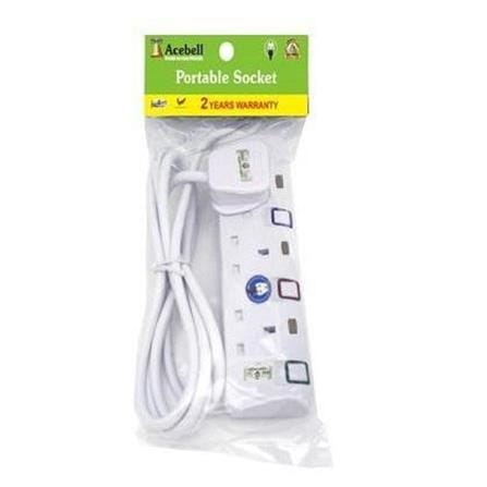 ACEBELL TRAILING SOCKET 3 GANG 2 METERS WHITE