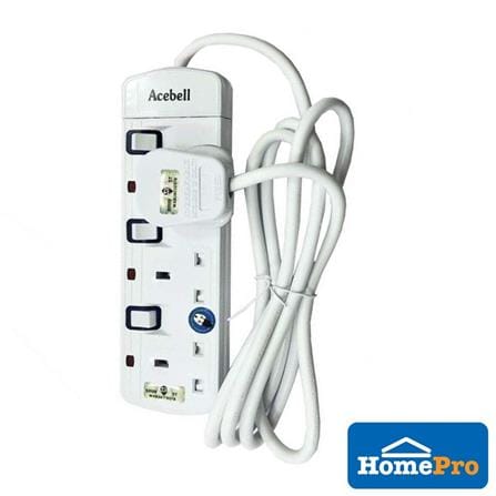 ACEBELL TRAILING SOCKET 3 GANG 2 METERS WHITE