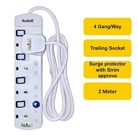 ACEBELL TRAILING SOCKET 4 GANG 2 METERS WHITE