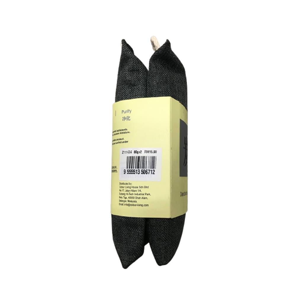 HOME+ BAMMBOO CHARCOAL SACHET WITH STRING 80G X 2 DARK GREY
