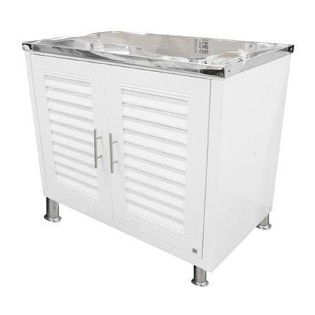 KING BASE CABINET STAINLESS STEEL TOP LOUV WHITE