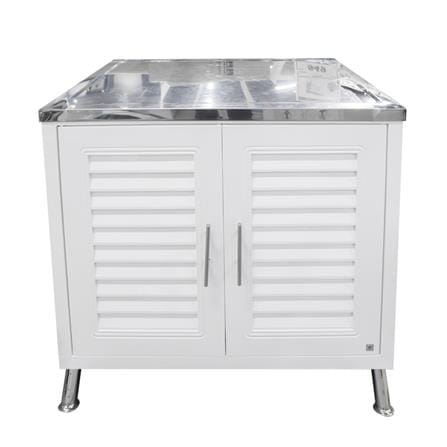 KING BASE CABINET STAINLESS STEEL TOP LOUV WHITE