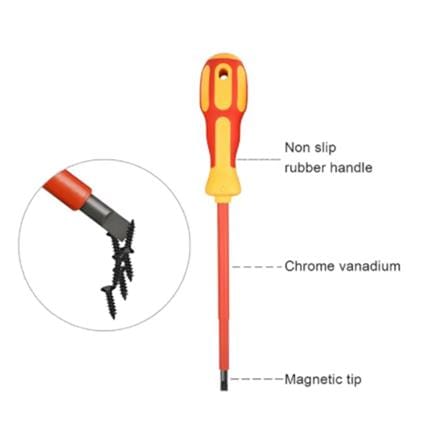 PROBEST VDE SCREWDRIVERS, SLOTTED 0.6X4" (RED/YELLOW)