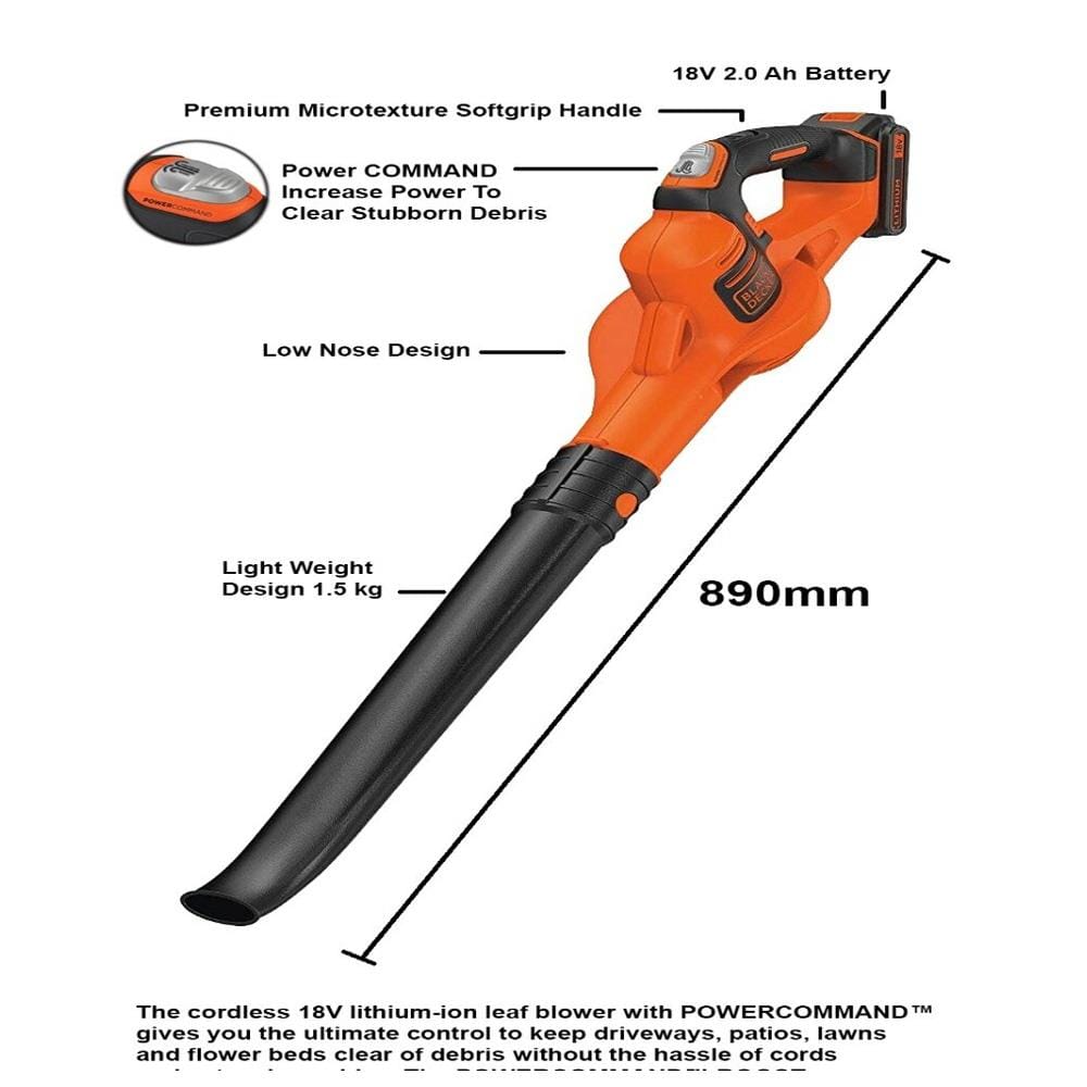 CORDLESS LEAF BLOWER 18V B&D GWC1820PCF