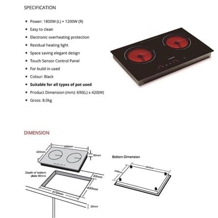 FABER CERAMIC HOB FCH 3C/69 BK 3000WATT 2BURNER 69CM