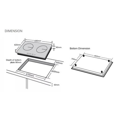 FABER CERAMIC HOB FCH 3C/69 BK 3000WATT 2BURNER 69CM