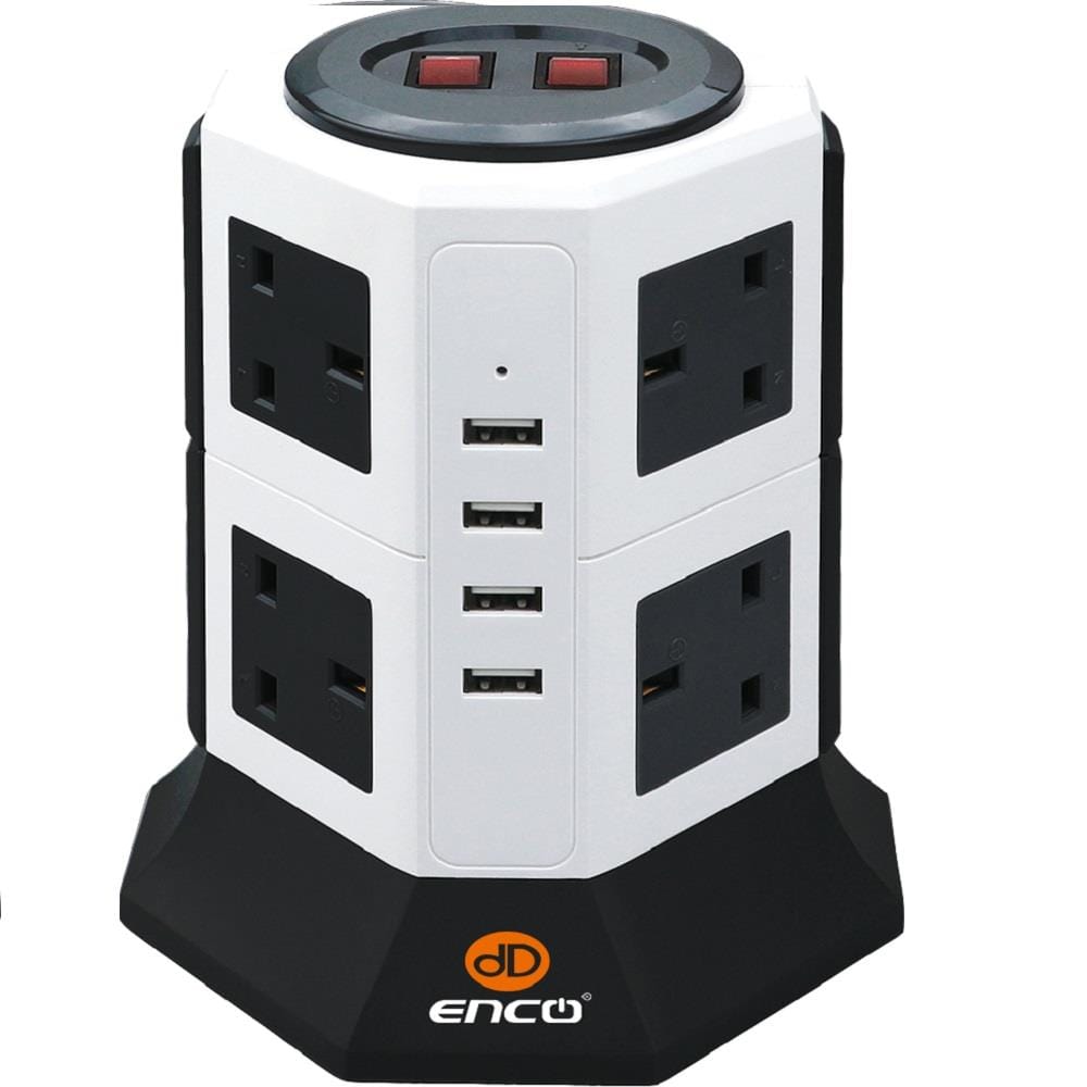 8GANG 2M+4USB VRTL SCKT BLK 4U8KBK ENCO