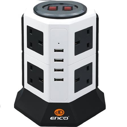 8GANG 2M+4USB VRTL SCKT BLK 4U8KBK ENCO