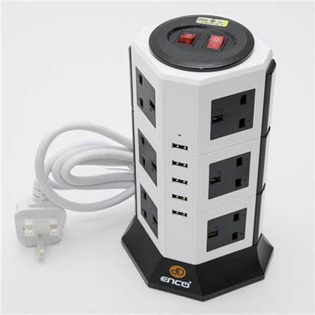 ENCO 12GANG2M+5USB VRTL SCKT BLK 5U12KBK