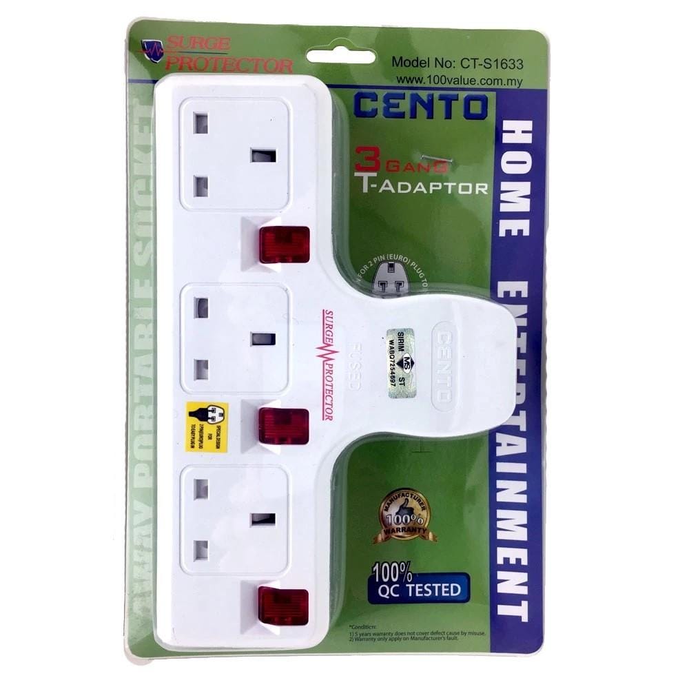 3 WAY T-ADAPTOR WITH NEON + SURGE CT-S1633 CENTO