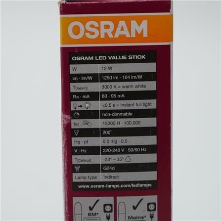 OSRAM LED BULB G24D 12W/830 WARM WHITE 12W