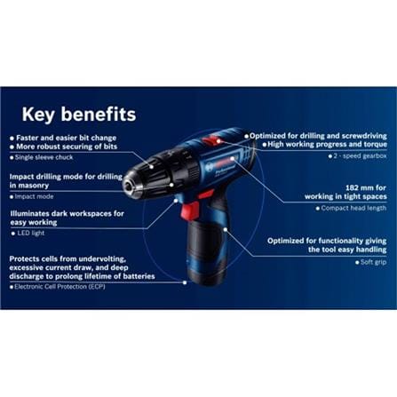 IMPACT DRILL BOSCH GSB120-LI BLUE W4.6xD18.8xH19.5CM 1300RPM