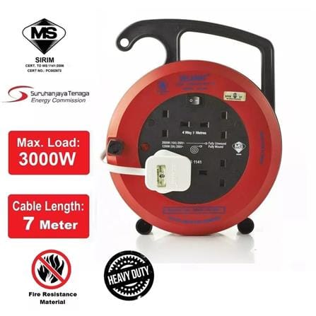 SELAMAT 4GANG 7METER PORTABLE CABLE REEL 2K-244-7M